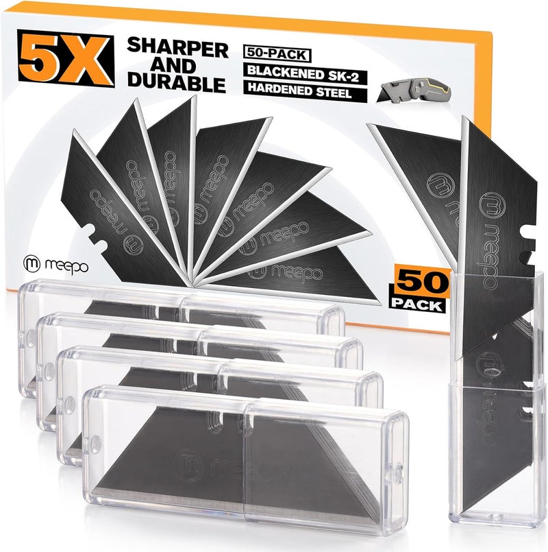 Meepo 50-Pack Utility Knife Blades, Blackened SK-2 Razor Blades for Box Cutter Utility Knife, Never Rust Design, Extra Durable - Image 1